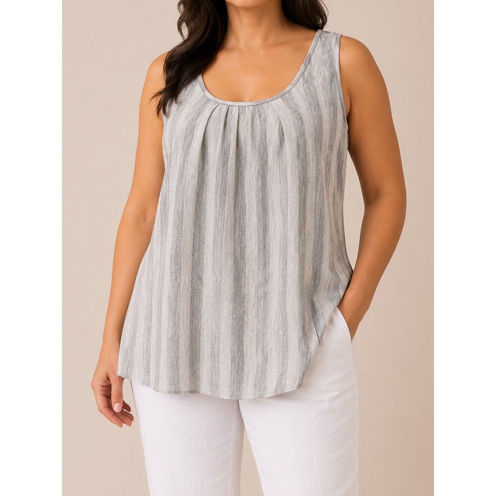 Mossimo Gray/White Striped Sleeveless Scoop Neck Wide Strap Tank Top Women L